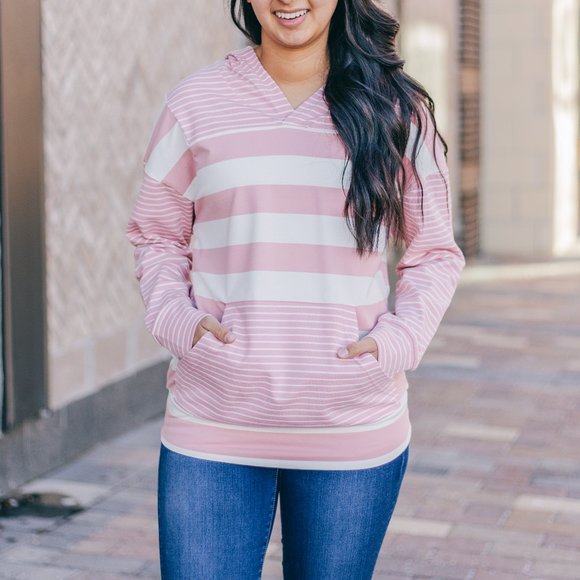 ANDTHEWHY Striped Hoodie in Pink - Picture 1 of 2
